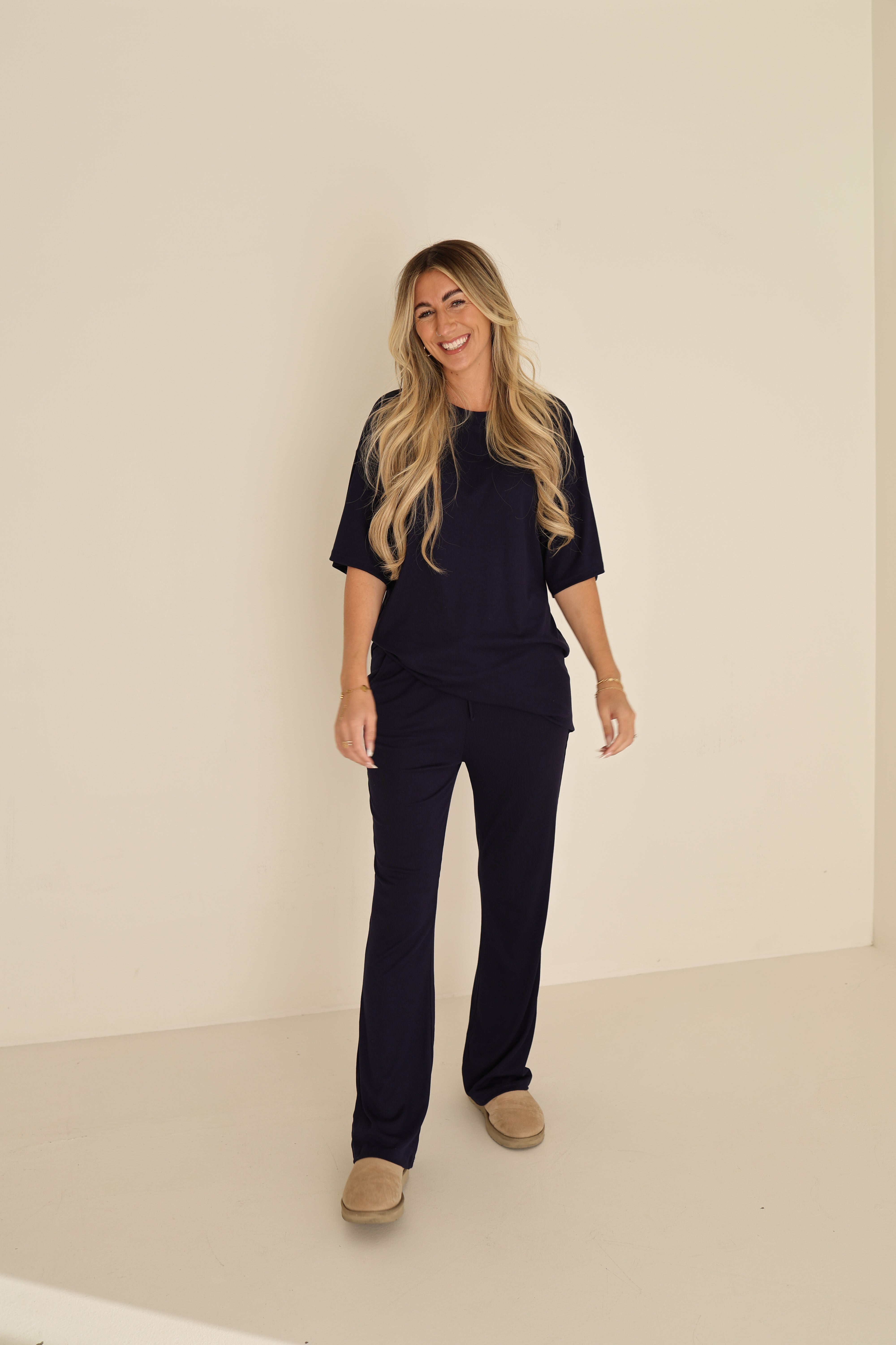 Short Sleeve Bamboo Women's Lounge Set | Blueberry Ribbed
