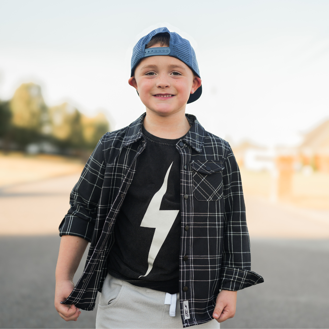 Limited Edition Spark short sleeve racer tee in black eco-friendly and retro-inspired for boys