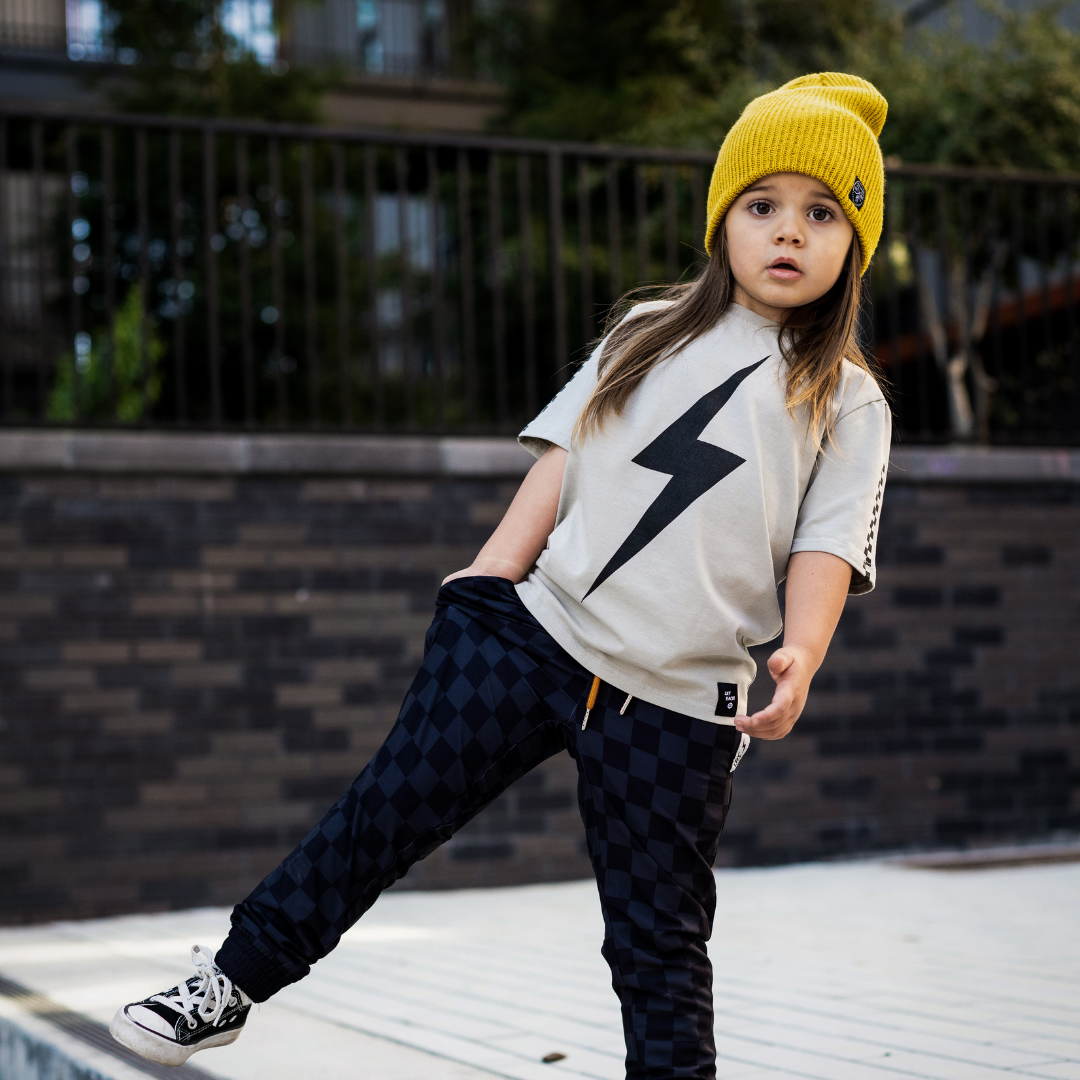 Limited Edition Spark short sleeve racer tee in vintage gray, eco-friendly and retro-inspired for kids