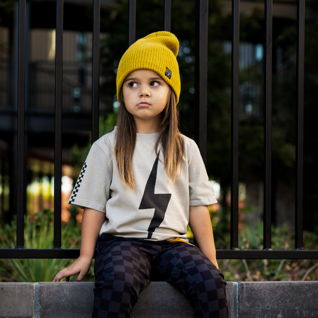 Limited Edition Spark short sleeve racer tee in vintage gray, eco-friendly and retro-inspired for kids