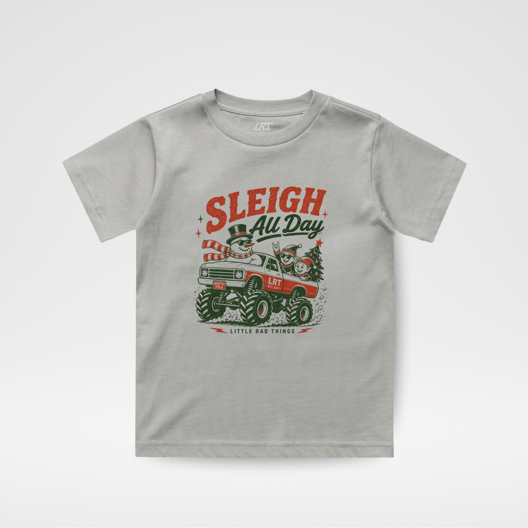 SLEIGH ALL DAY TODDLER CHRISTMAS MONSTER TRUCK TEE - ASH