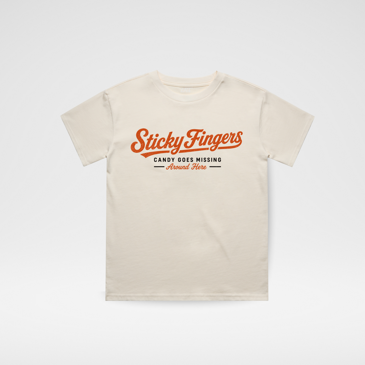 Funny Sticky Fingers Halloween shirt for toddlers and kids. Retro Halloween graphic tee made for candy lovers, trick-or-treating and spooky season fun.