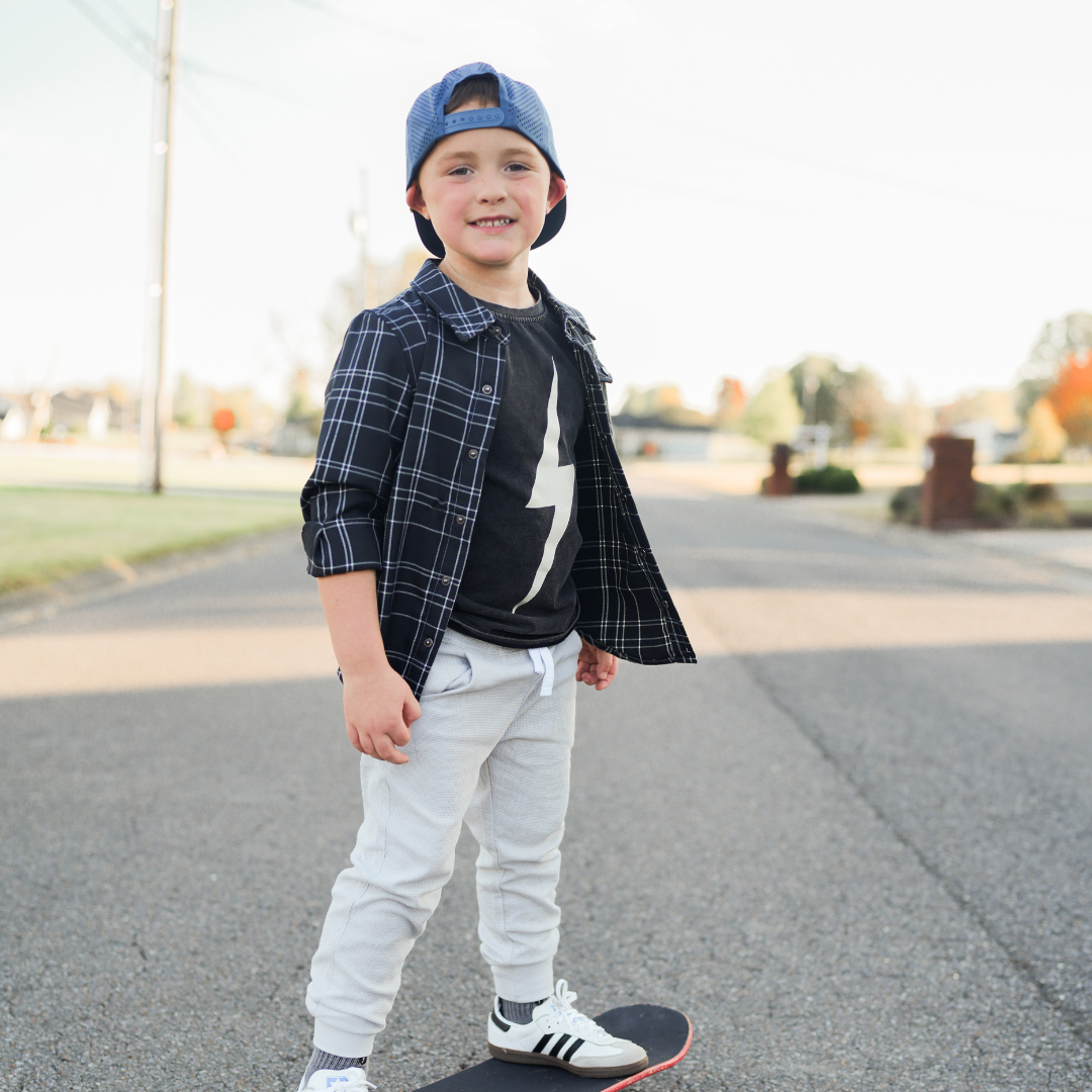 Limited Edition Spark short sleeve racer tee in black eco-friendly and retro-inspired for boys