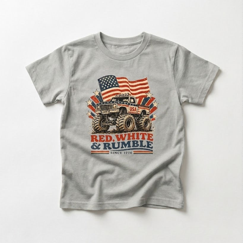 RED WHITE AND RUMBLE TEE - ASH