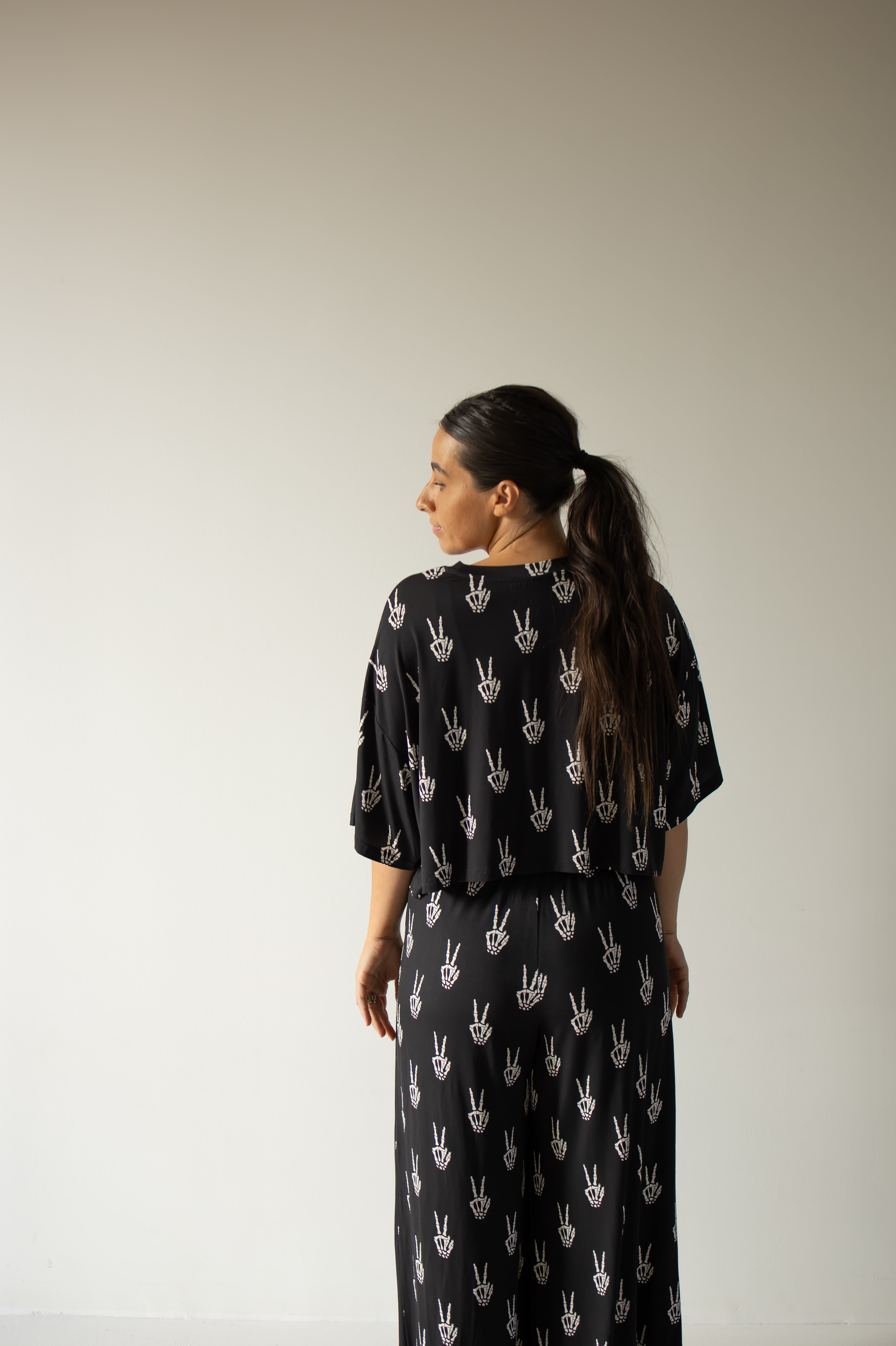 PRE- ORDER ships October 9th |Women's Bamboo Crop Tee Lounge Set | Midnight Skelly