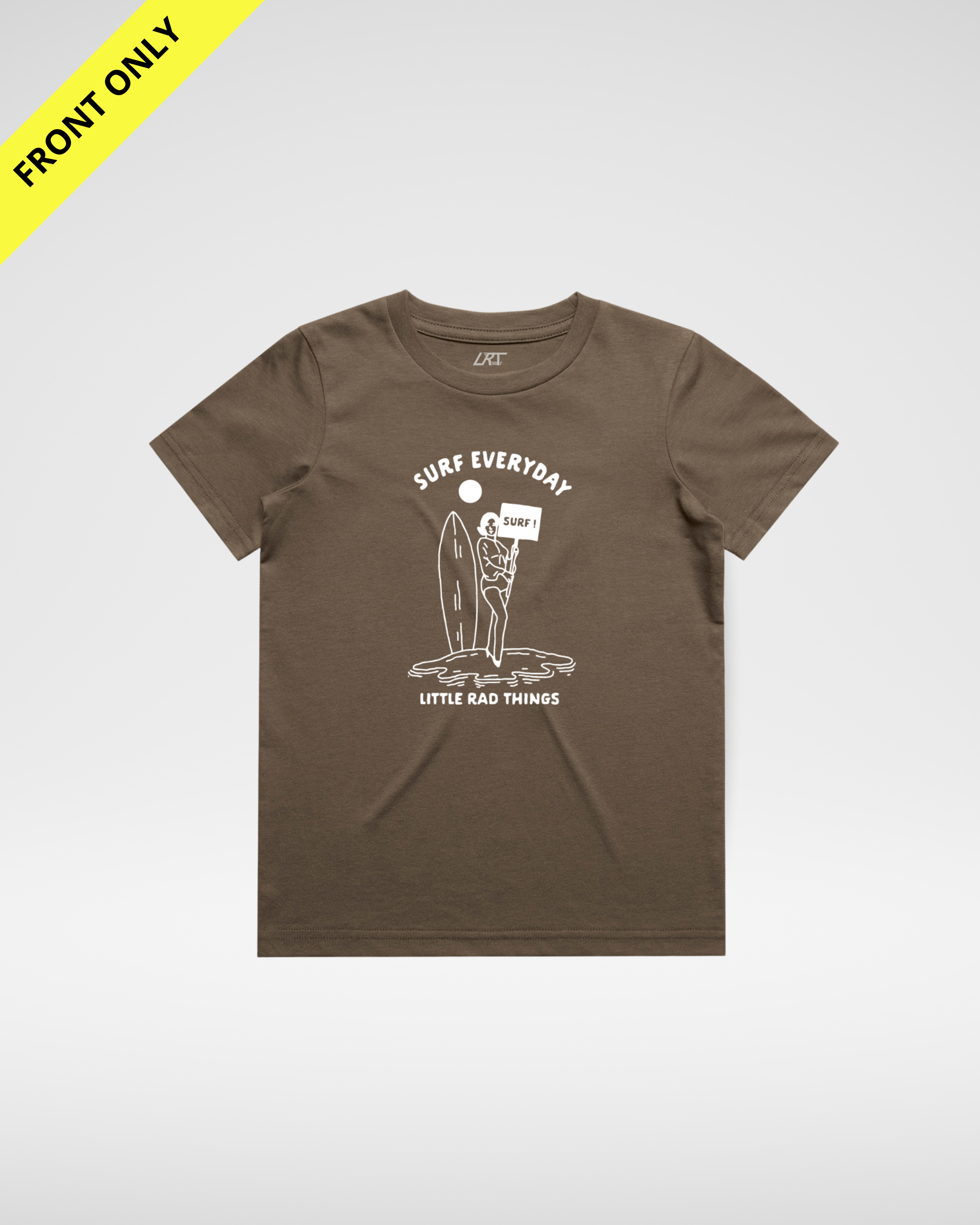 SURFS UP GIRL TEE - BROWN (FRONT ONLY)