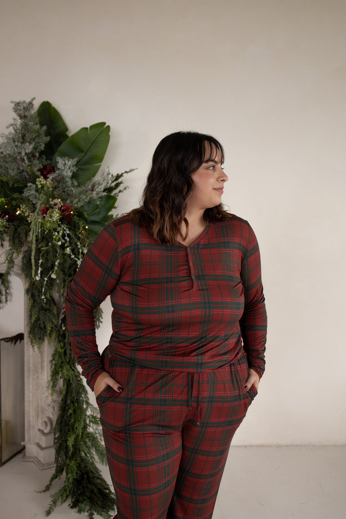 Women's Long Sleeve Bamboo Pajama | Christmas Plaid