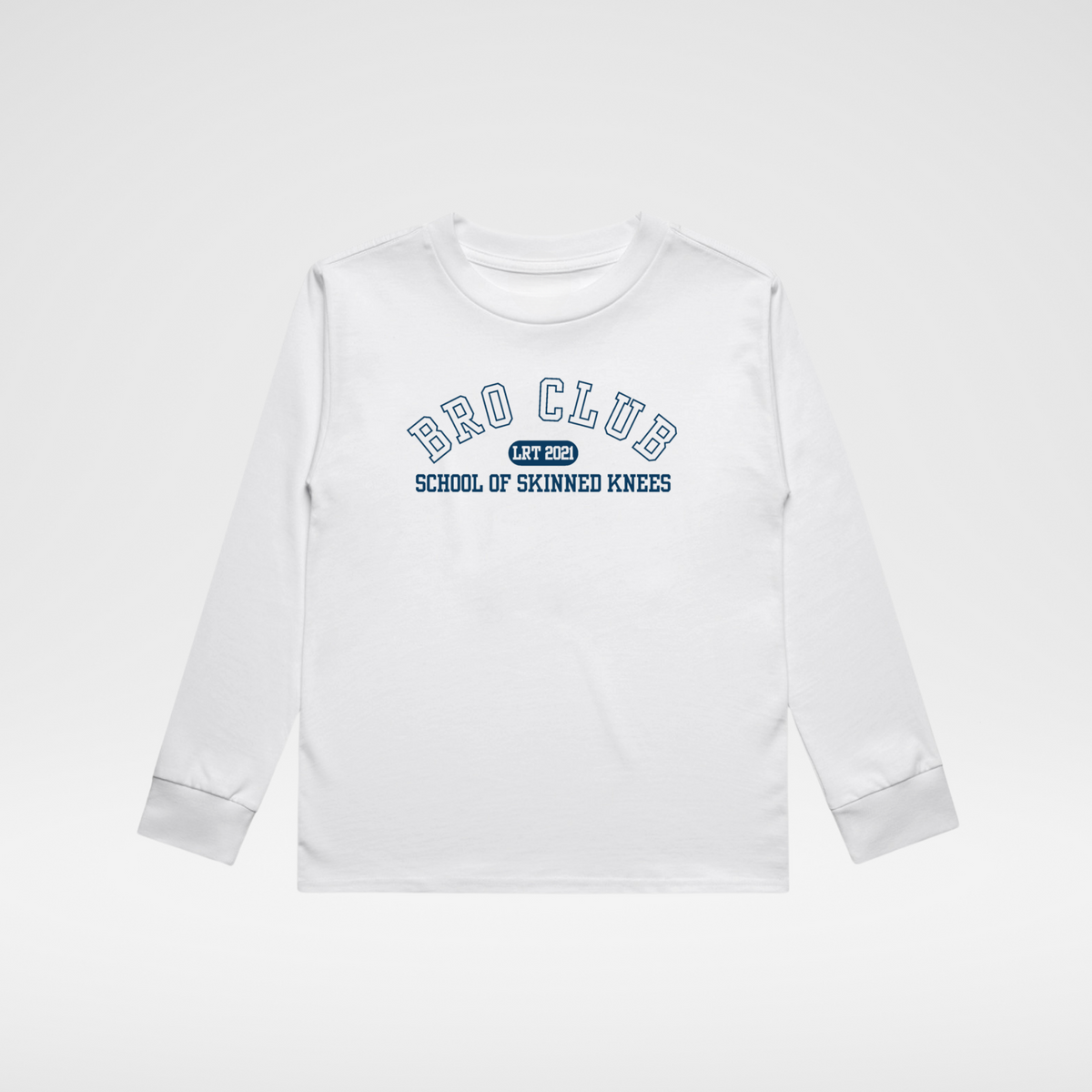 White sweatshirt with text on a white background