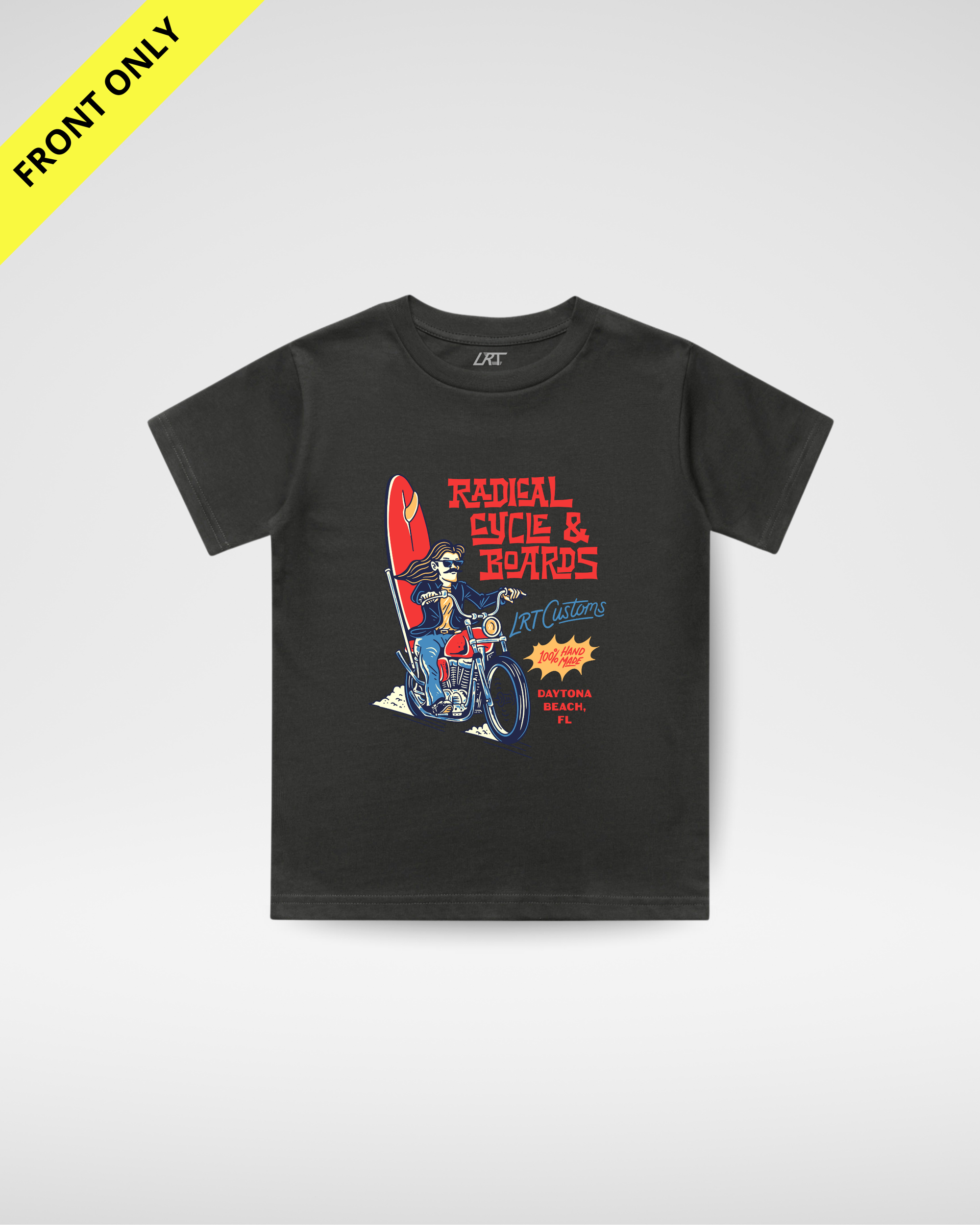 RADICAL CYCLE AND BOARDS TEE - BLACK (FRONT ONLY)
