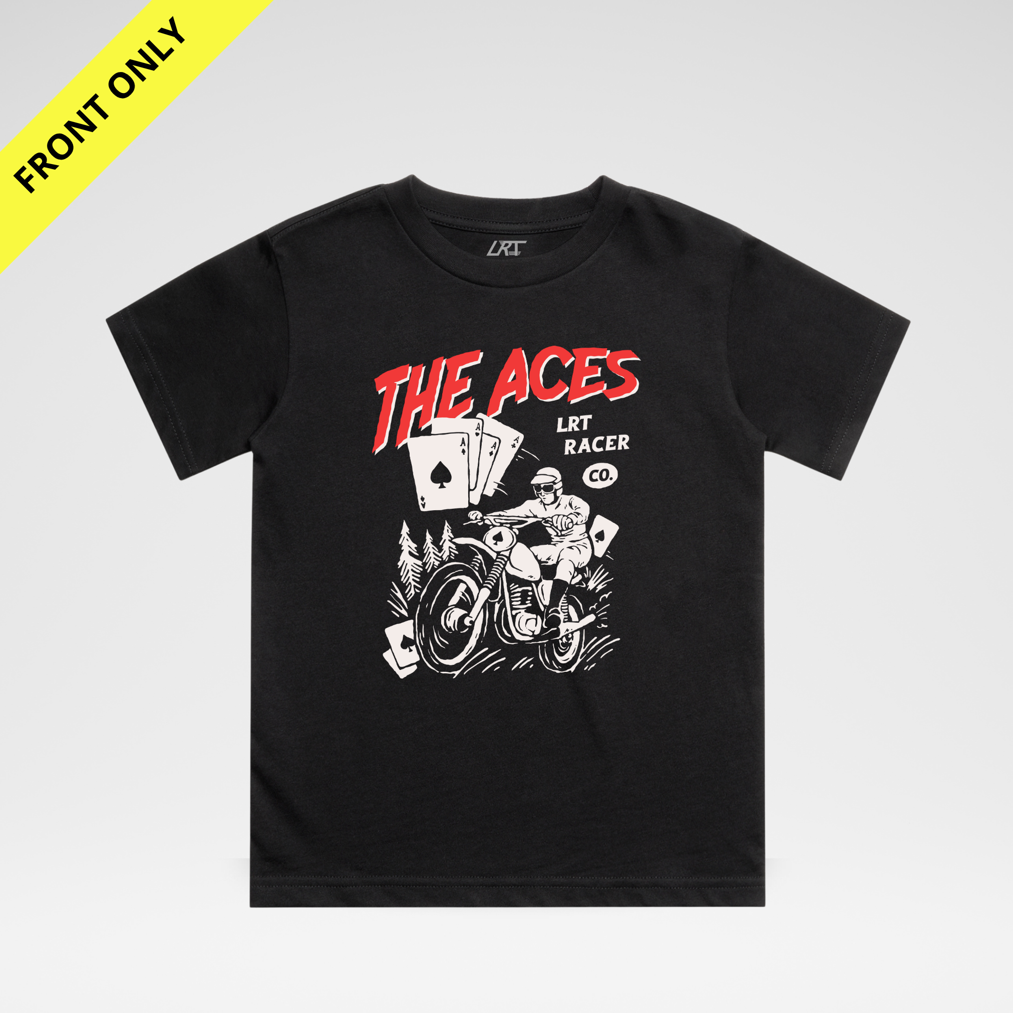 Black t-shirt with 'The Aces' graphic design on a white background