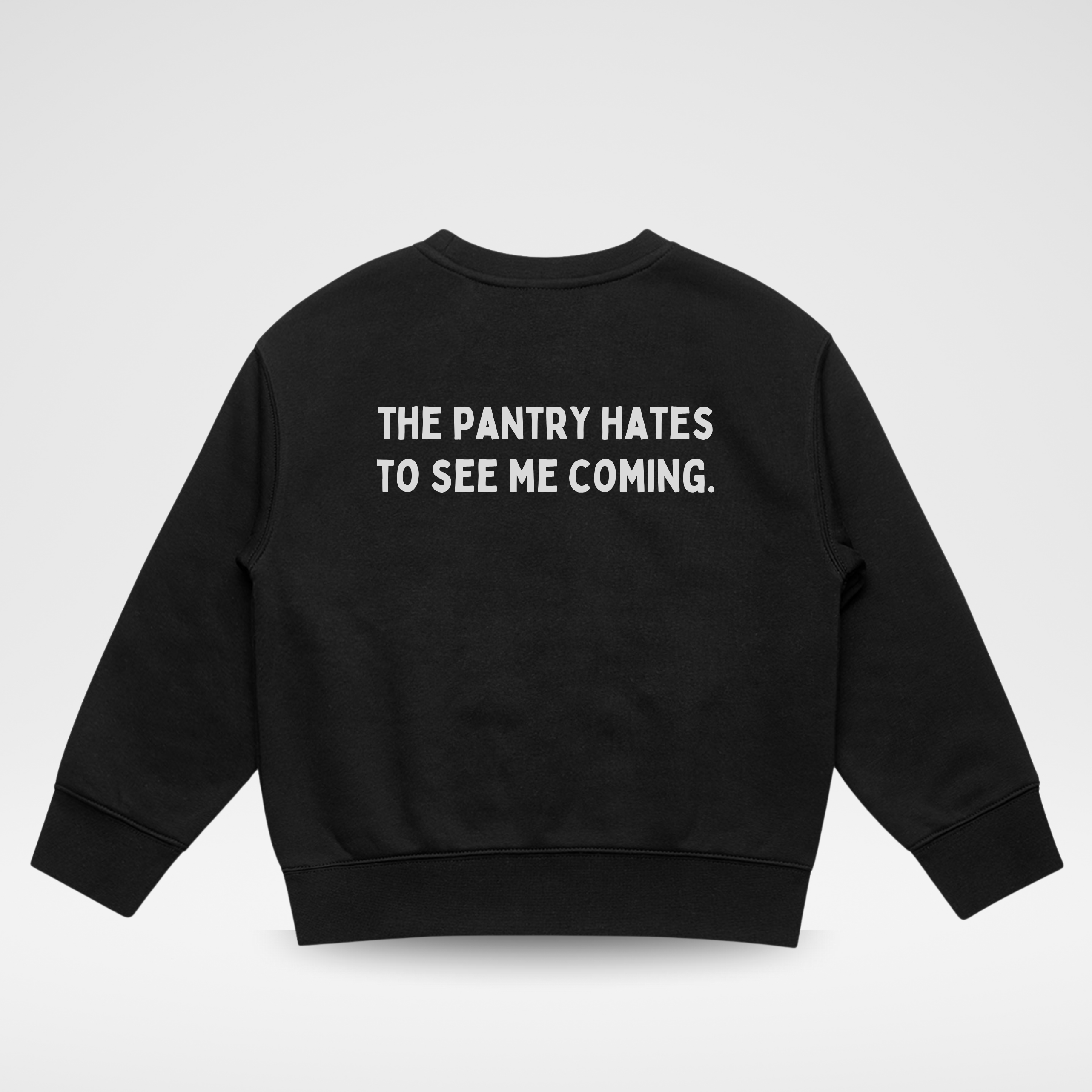 Black sweatshirt with text on the back on a white background