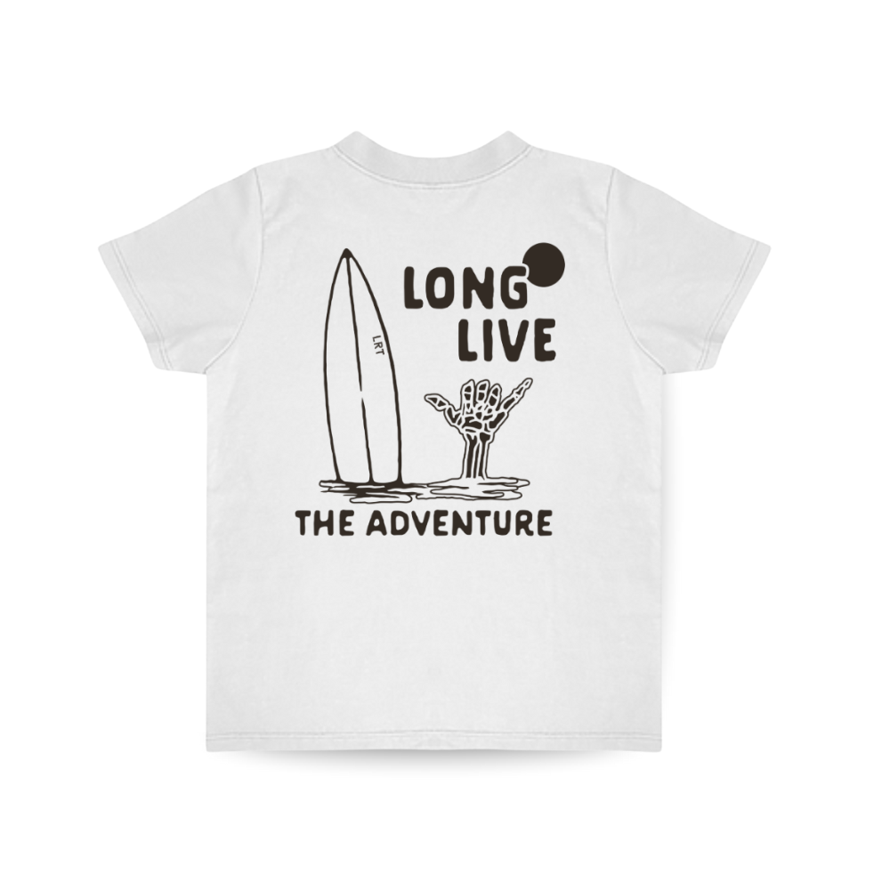 100% ORGANIC COTTON LONG LIVE THE ADVENTURE TEE - WHITE