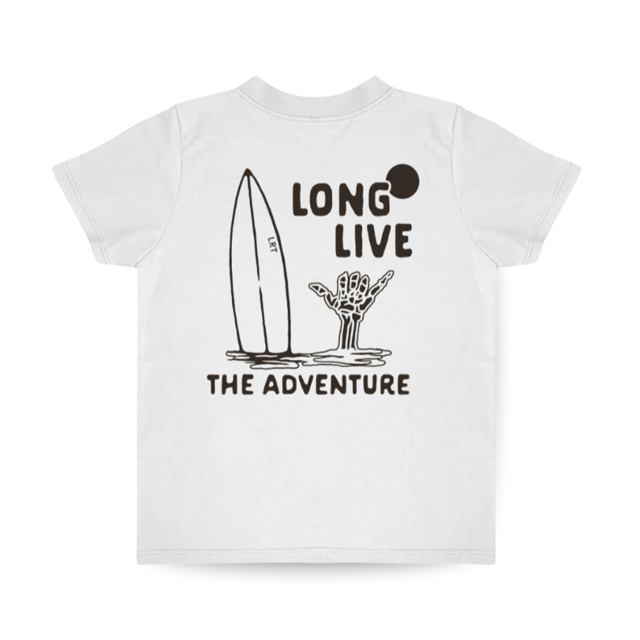 100% ORGANIC COTTON LONG LIVE THE ADVENTURE TEE - WHITE