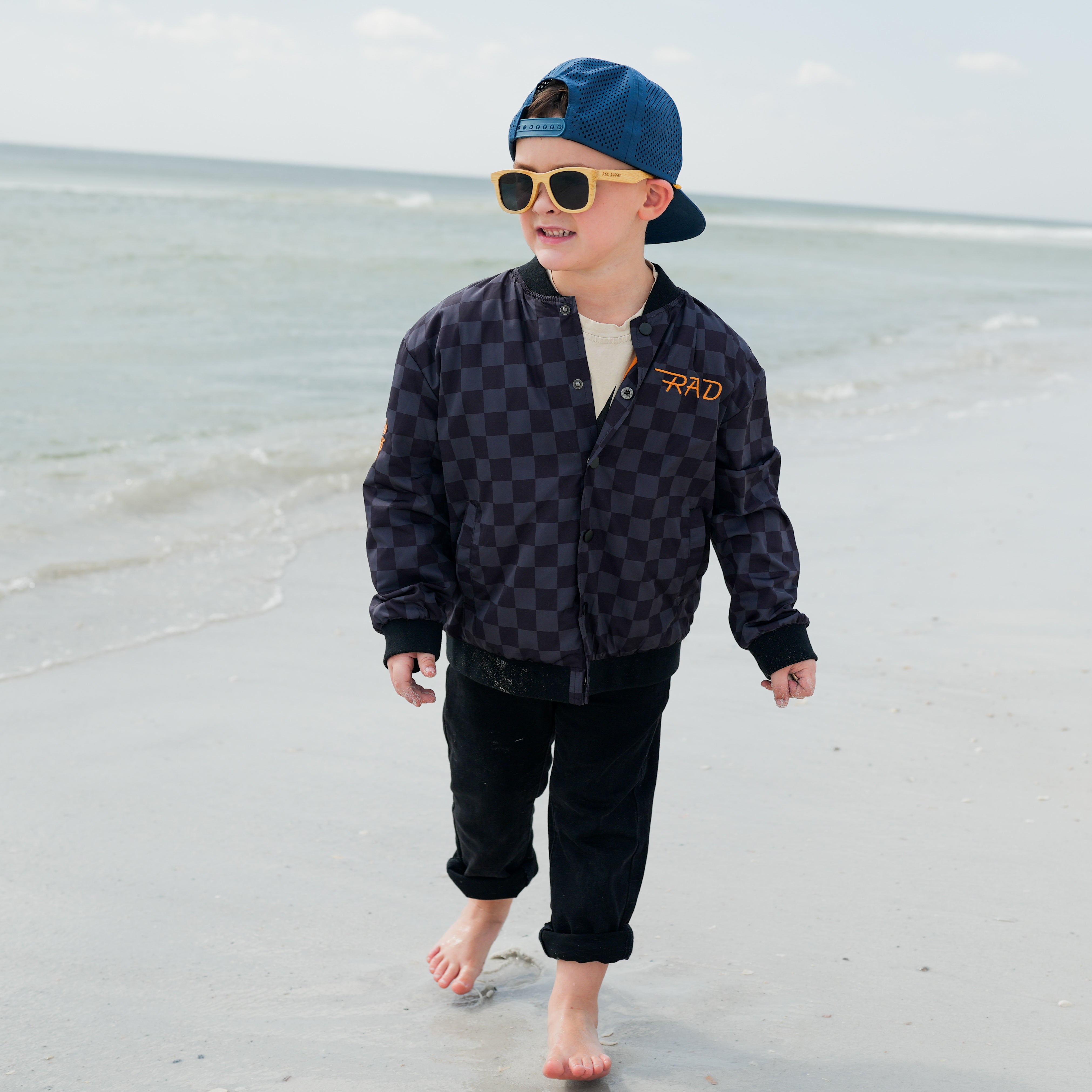 KIDS WATERPROOF LETTERMAN JACKET - CHECKERS