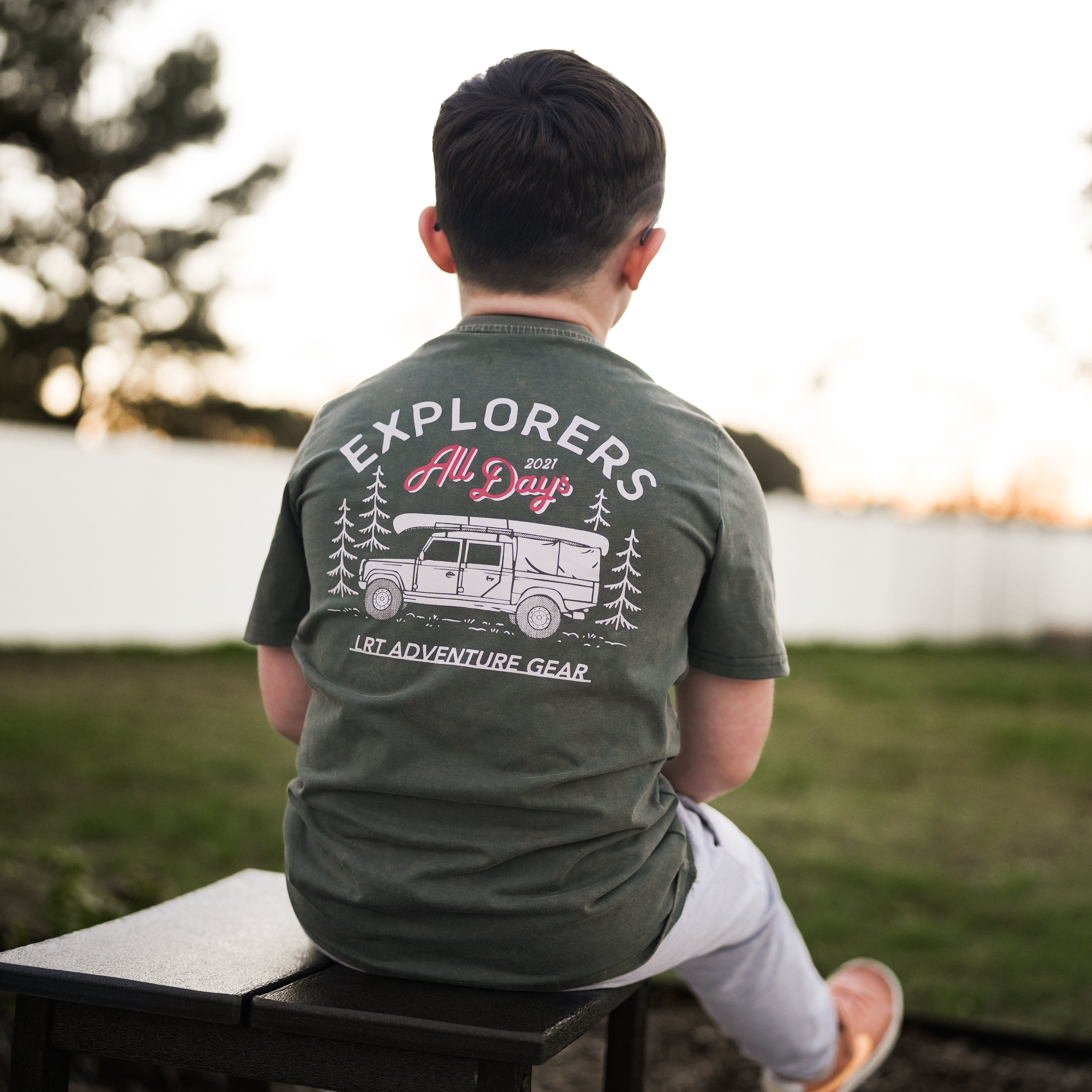 Limited Edition Explorer short sleeve tee in sage for boys, vintage-inspired and eco-friendly