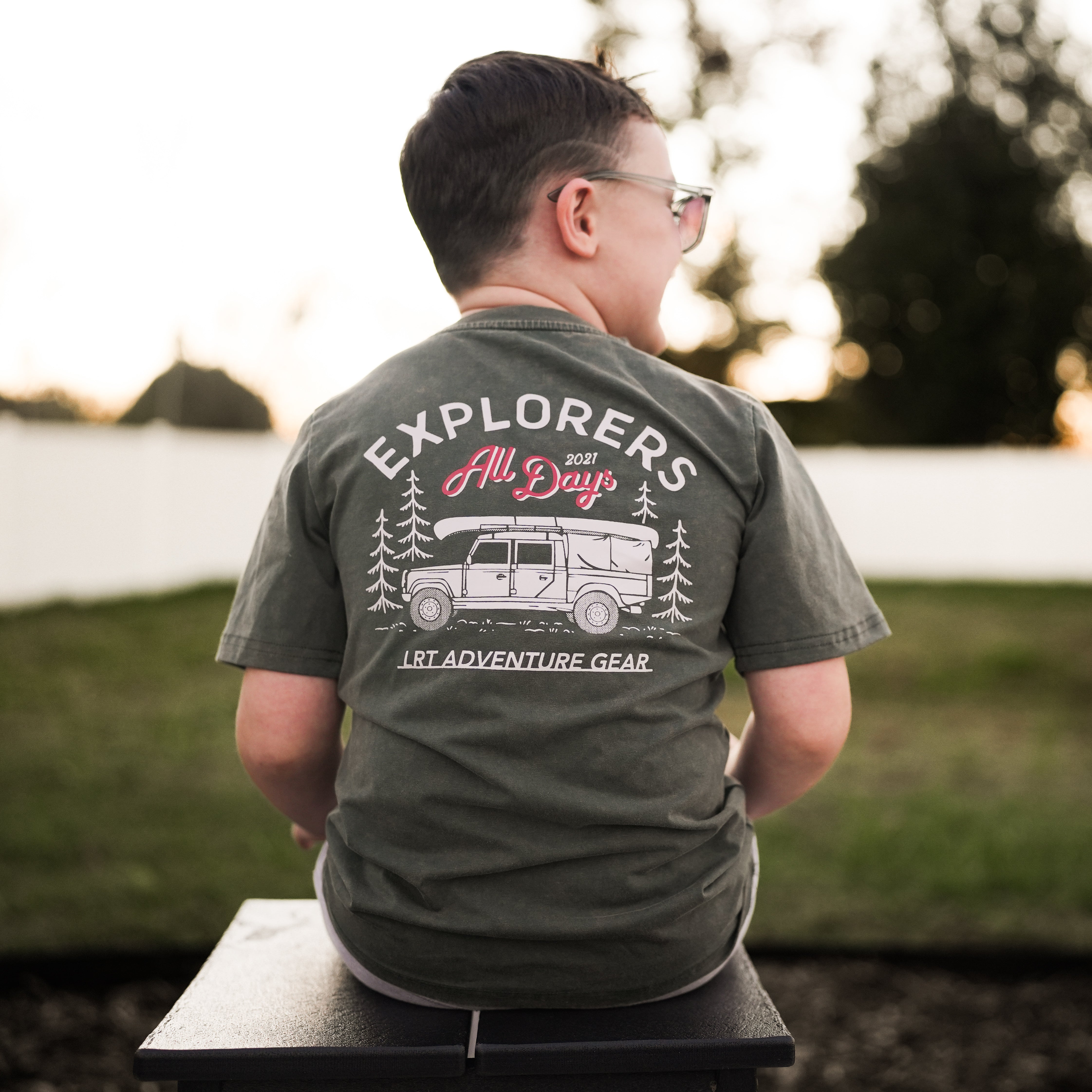 Limited Edition Explorer short sleeve tee in sage for boys, vintage-inspired and eco-friendly