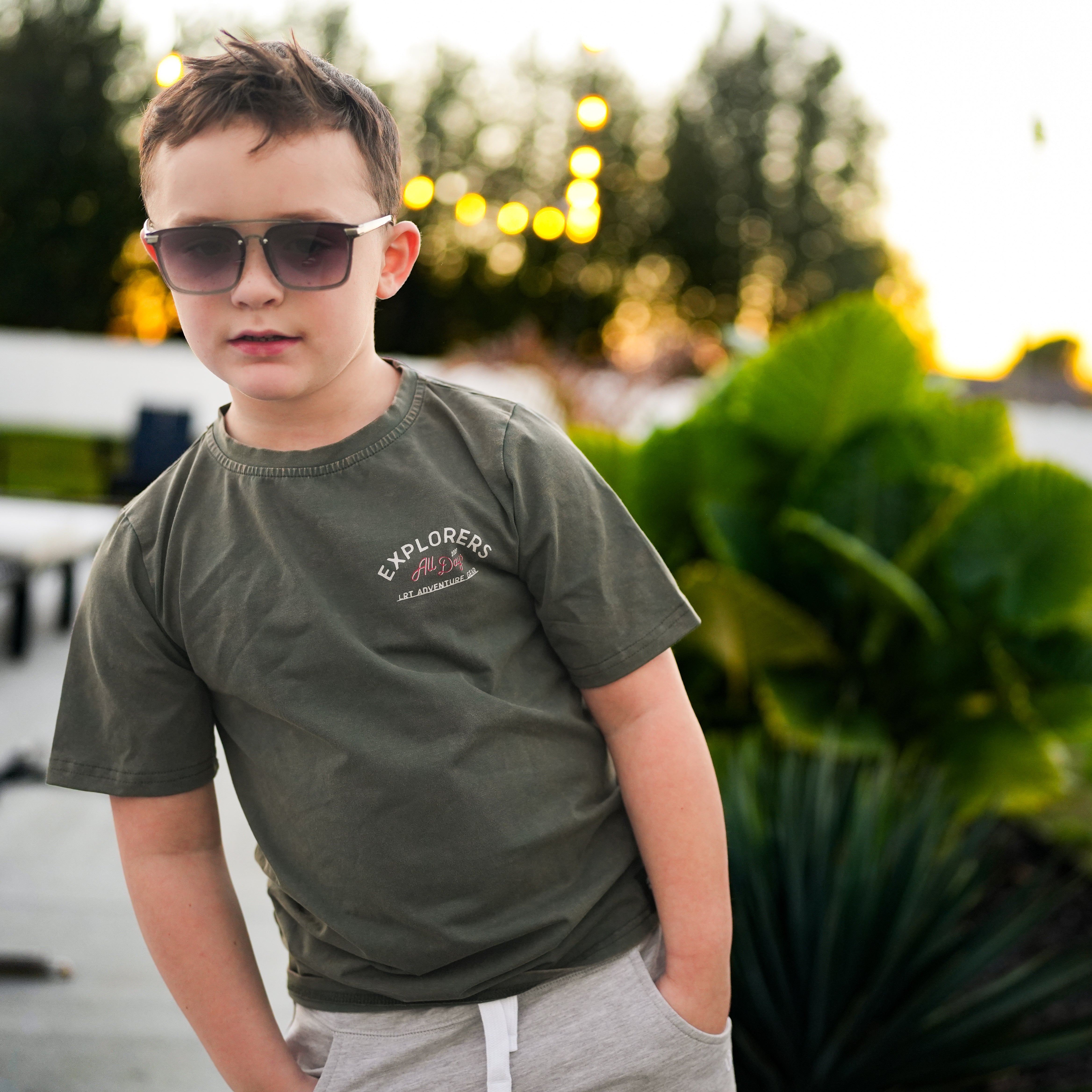 Limited Edition Explorer short sleeve tee in sage for boys, vintage-inspired and eco-friendly