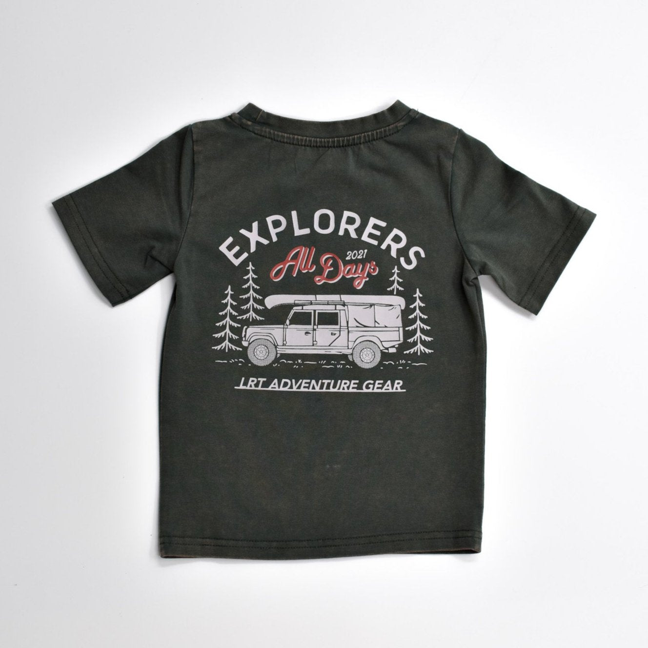 Limited Edition Explorer short sleeve tee in sage for boys, vintage-inspired and eco-friendly