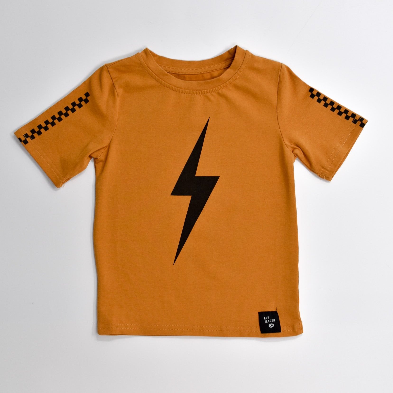 Limited Edition Spark short sleeve racer tee in pumpkin, eco-friendly and retro-inspired for boys