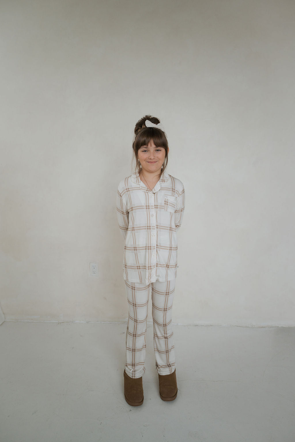 Girl's Bamboo Button Up Lounge Set | Ellis Plaid
