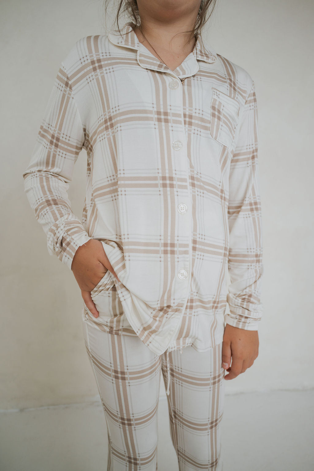 Girl's Bamboo Button Up Lounge Set | Ellis Plaid