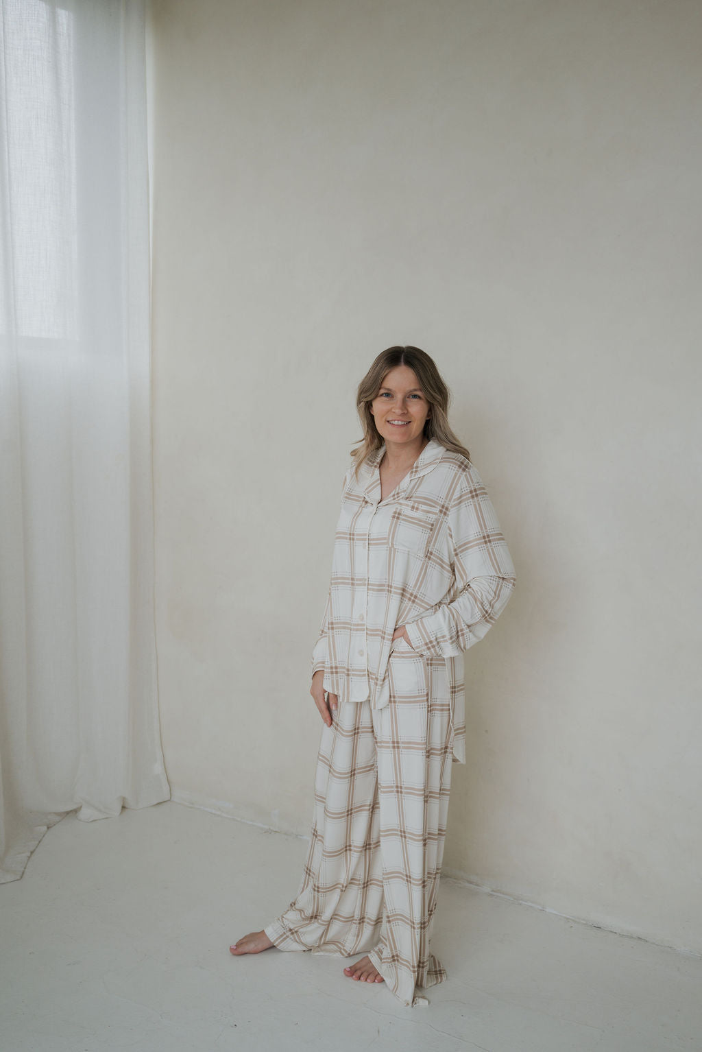 Women's Bamboo Button Up Lounge Set | Ellis Plaid