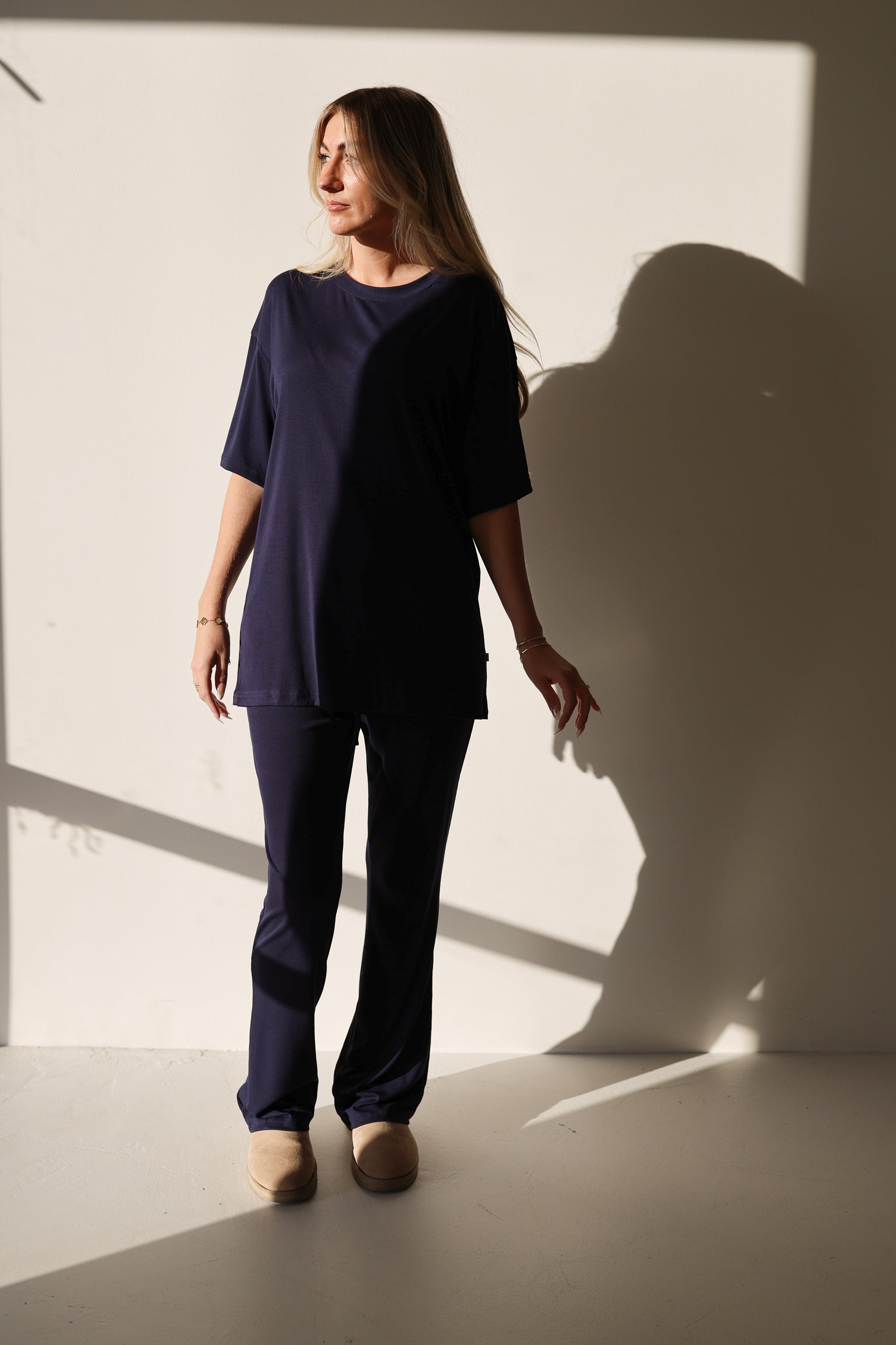 Short Sleeve Bamboo Women's Lounge Set | Blueberry Ribbed