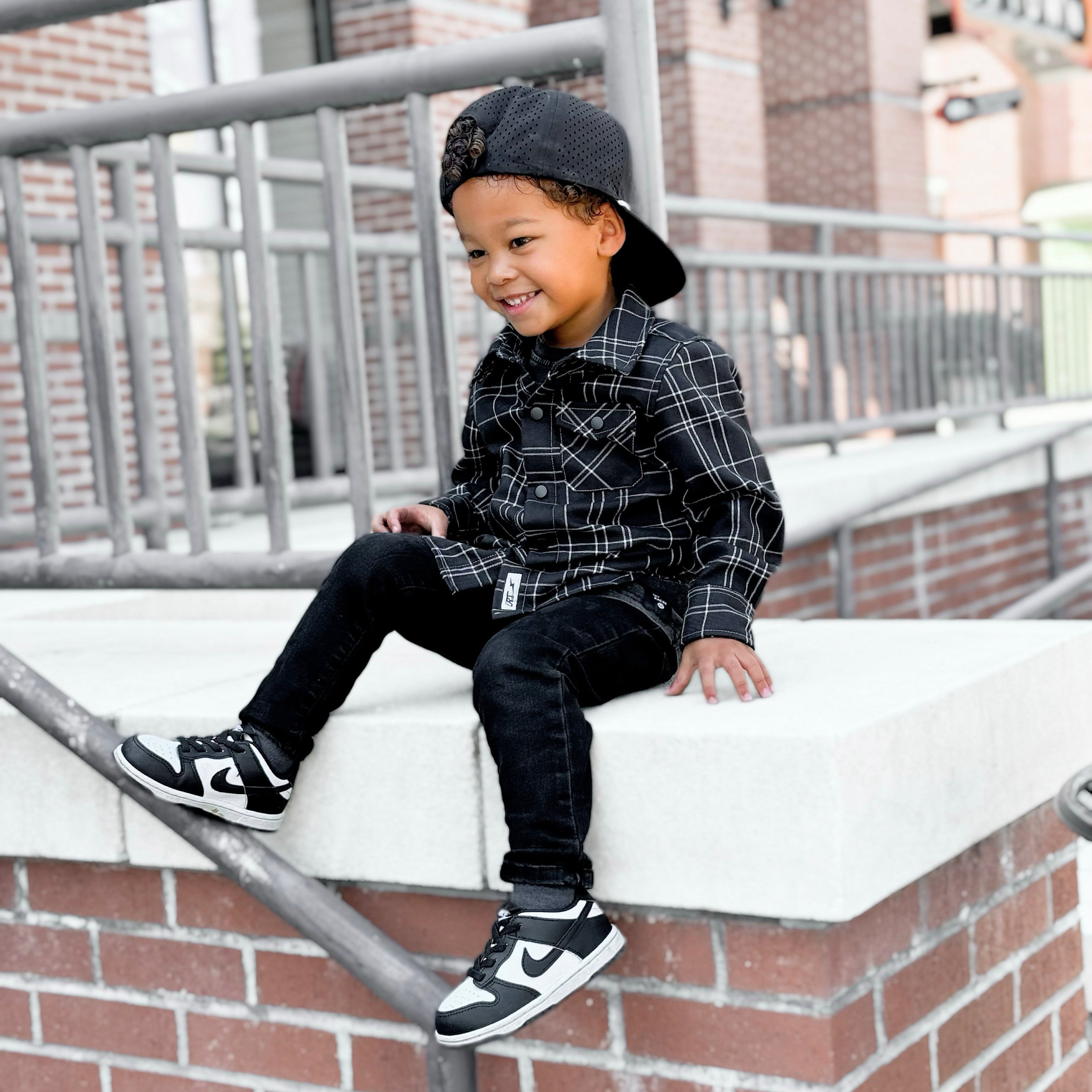 Kids Flip Side flannel for boys, eco-friendly with vintage-inspired style