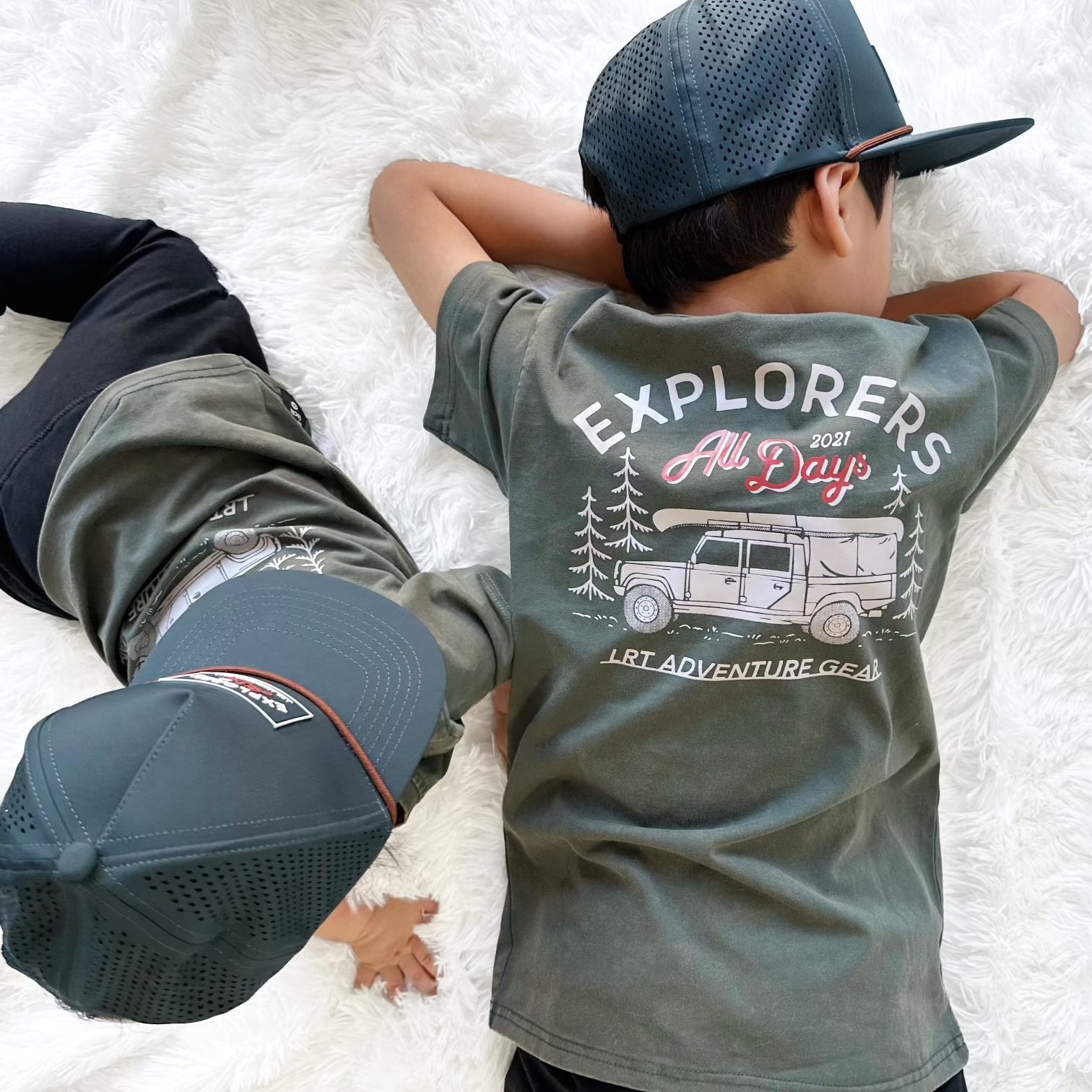 Limited Edition Explorer short sleeve tee in sage for boys, vintage-inspired and eco-friendly