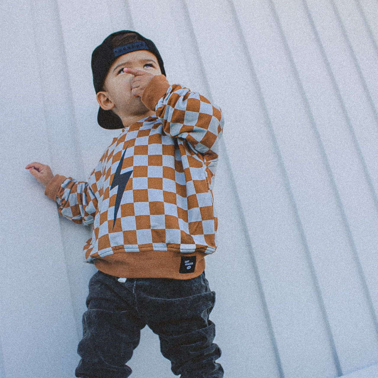 Vintage Inspired Kids Clothes, Little Rad Things, Checkered Spark Hoodie In Rust. Free US Shipping over 150.