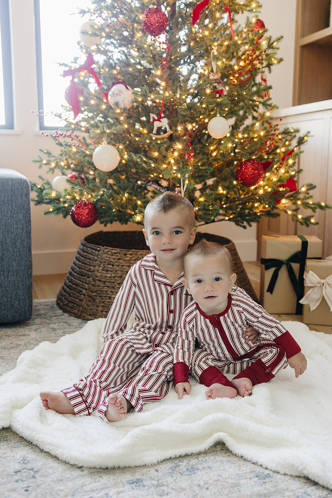 Red Stripe Collared Bamboo Set