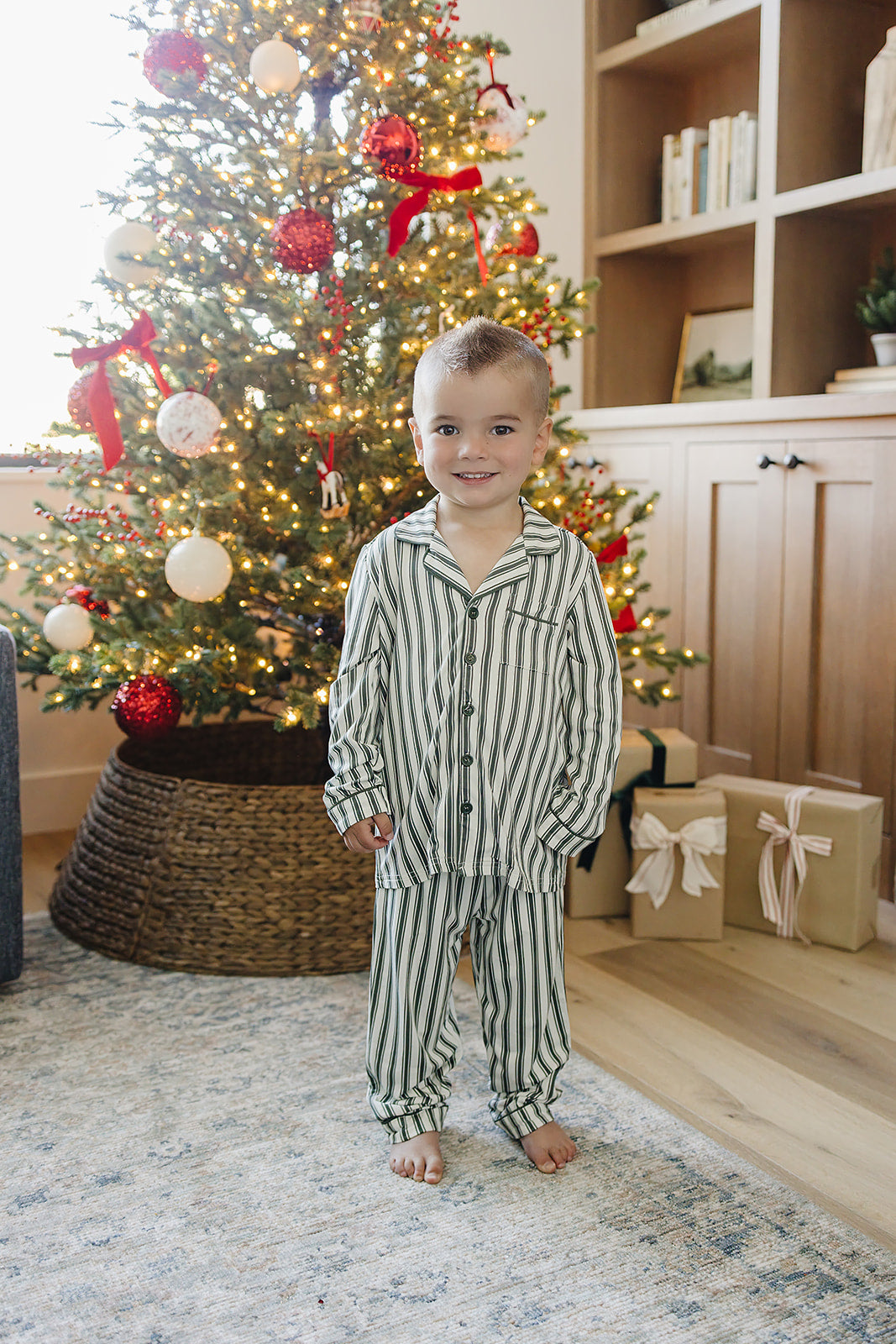 Green Stripe Collared Bamboo Set