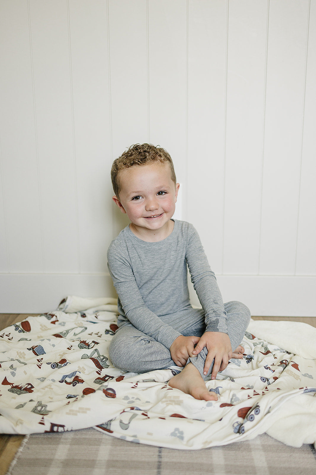 Construction Trucks Ribbed Bamboo Fleece Quilt