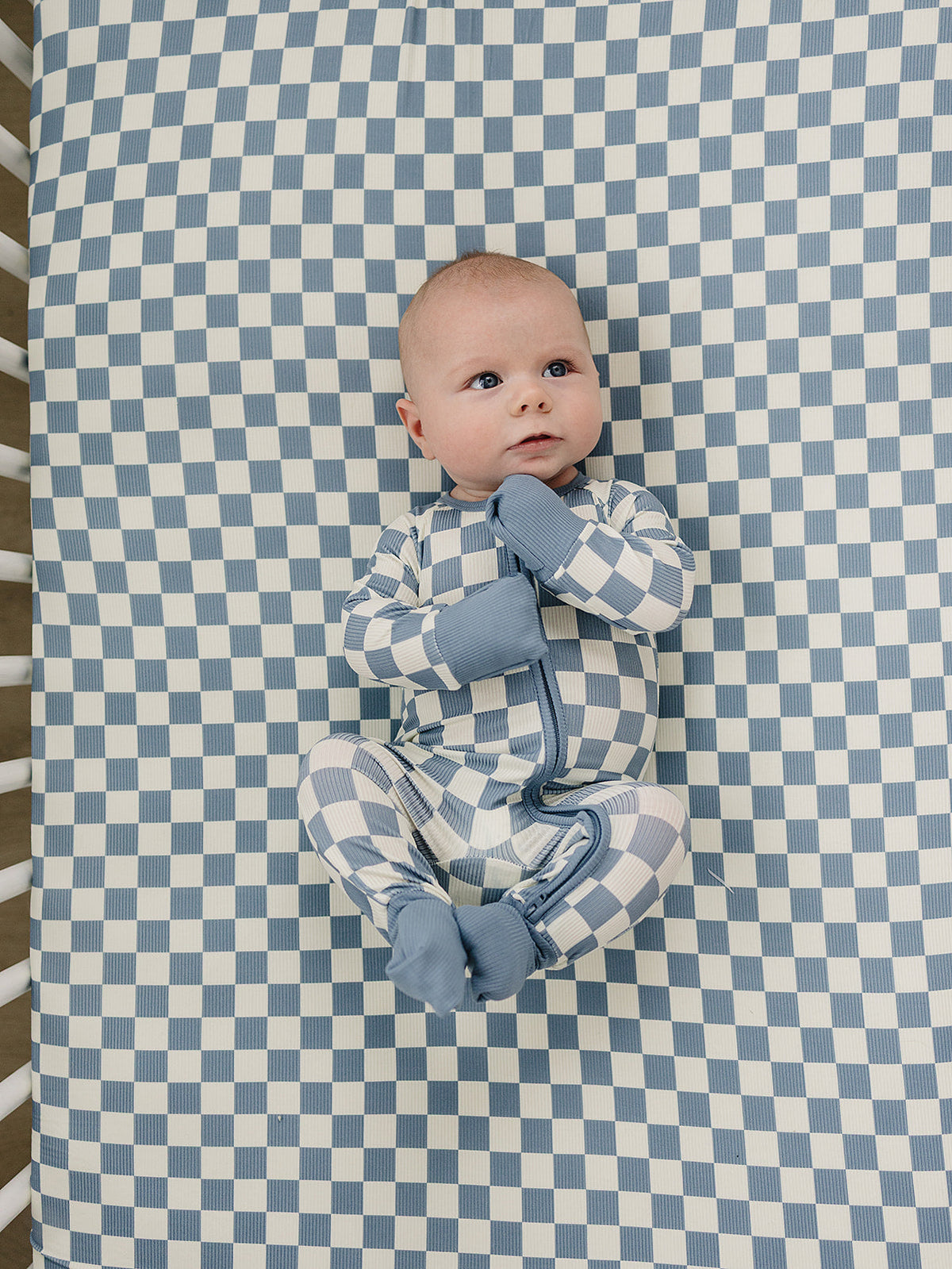 Blue Checkered Bamboo Zipper