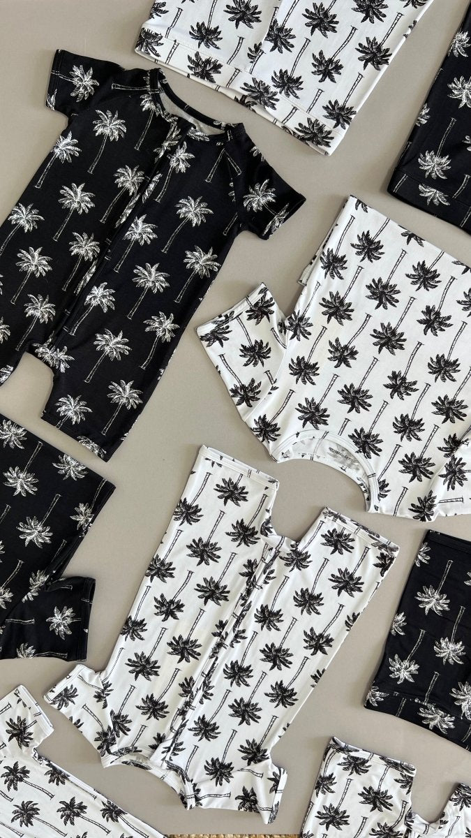 Bamboo Shorty Romper | Palm Style Black - LITTLE RAD THINGS