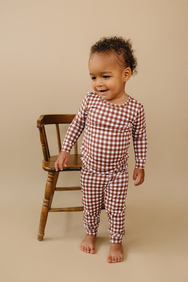 Bamboo Two Piece Set | Chocolate Gingham - LITTLE RAD THINGS