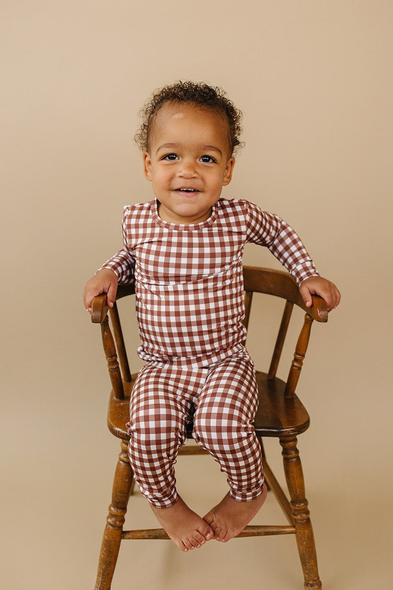 Bamboo Two Piece Set | Chocolate Gingham - LITTLE RAD THINGS