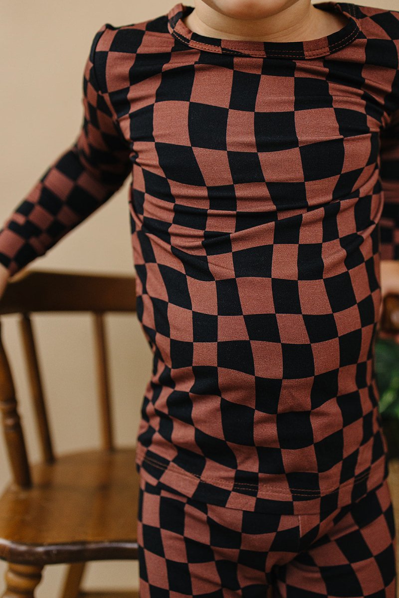 Bamboo Two Piece Set | Chocolate Wavy Checkered - LITTLE RAD THINGS