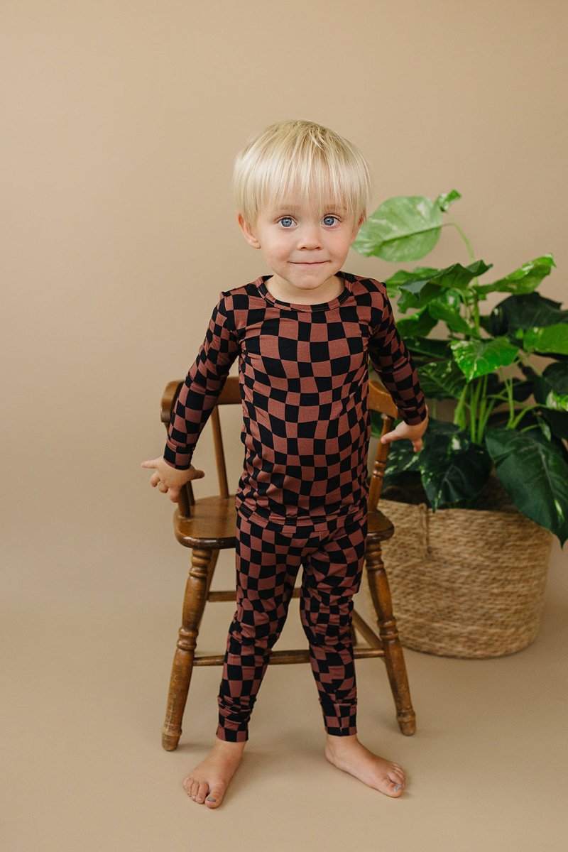 Bamboo Two Piece Set | Chocolate Wavy Checkered - LITTLE RAD THINGS