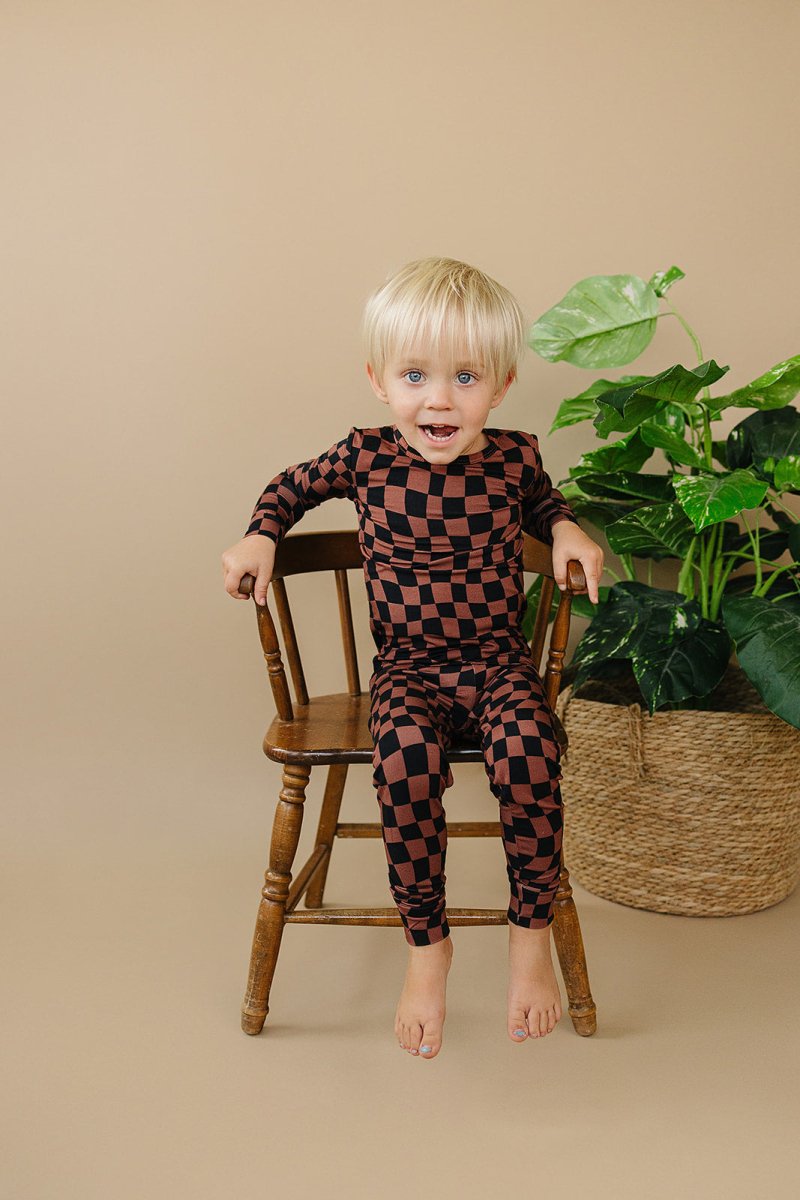 Bamboo Two Piece Set | Chocolate Wavy Checkered - LITTLE RAD THINGS
