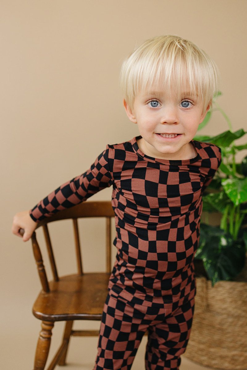Bamboo Two Piece Set | Chocolate Wavy Checkered - LITTLE RAD THINGS