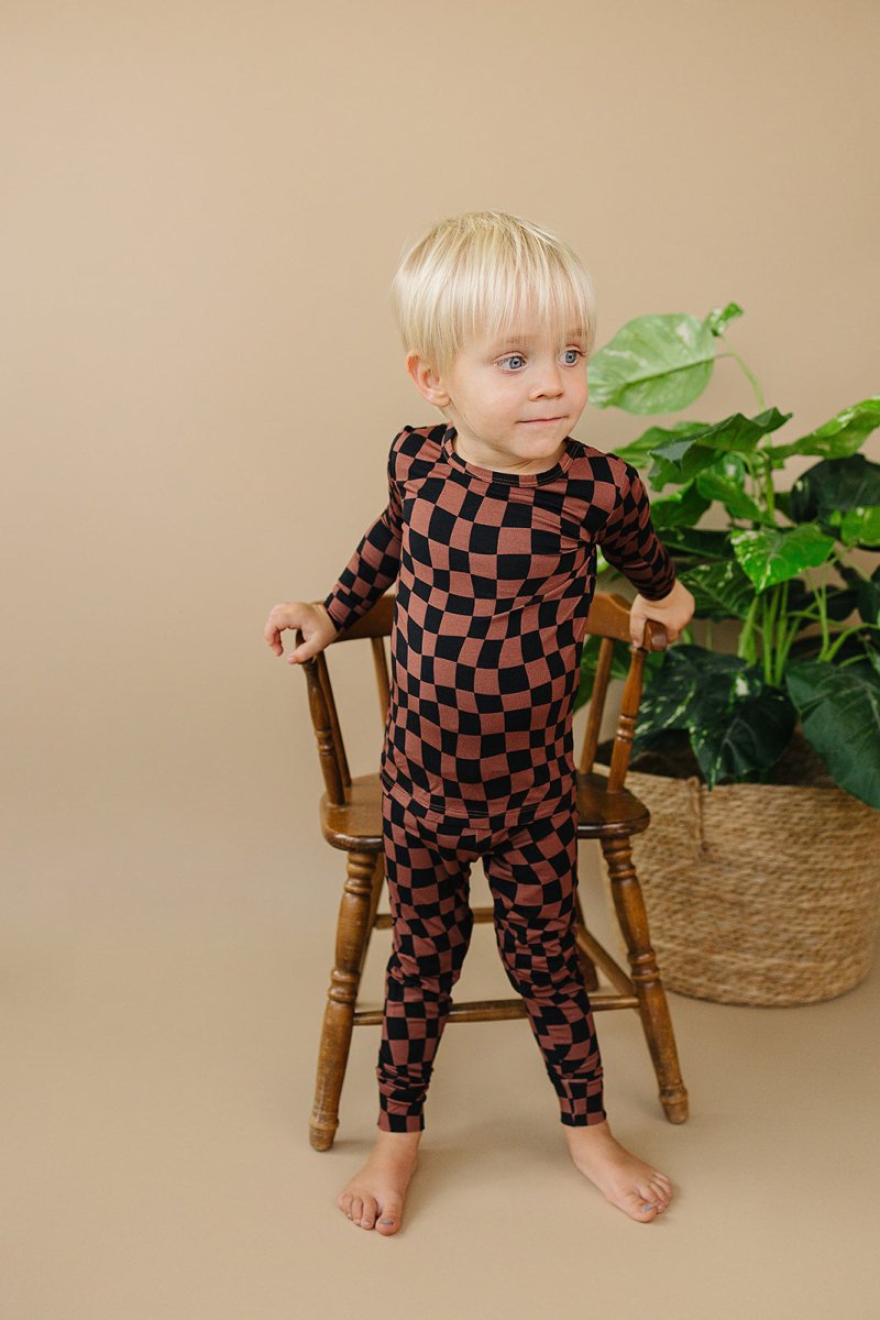 Bamboo Two Piece Set | Chocolate Wavy Checkered - LITTLE RAD THINGS