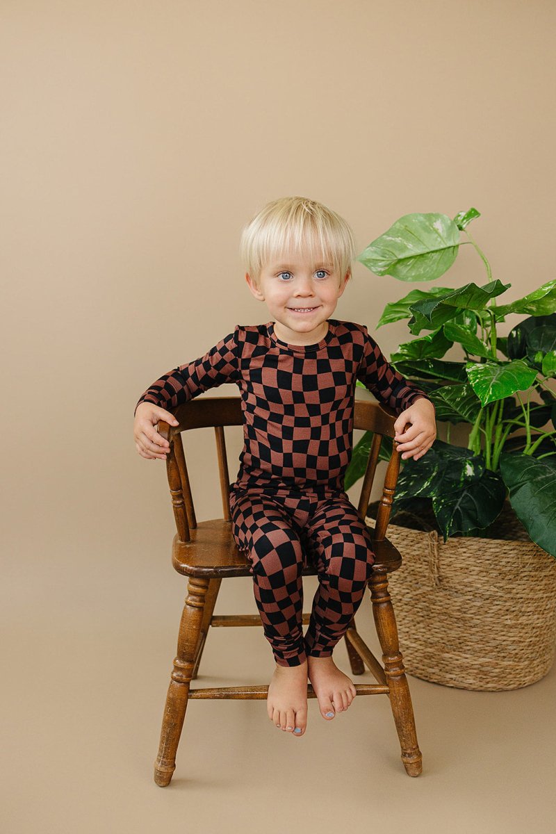 Bamboo Two Piece Set | Chocolate Wavy Checkered - LITTLE RAD THINGS