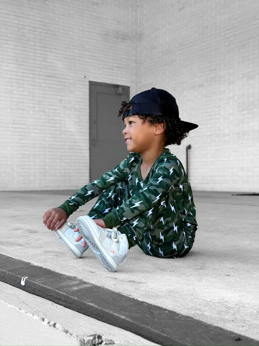 Bamboo Two Piece Set | Green Camo Bolts - LITTLE RAD THINGS