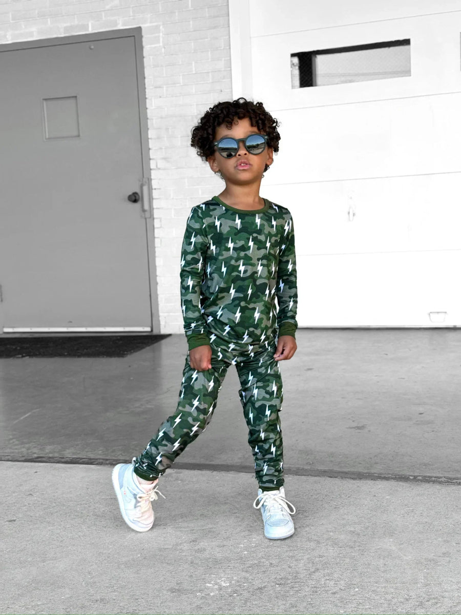 Bamboo Two Piece Set | Green Camo Bolts - LITTLE RAD THINGS