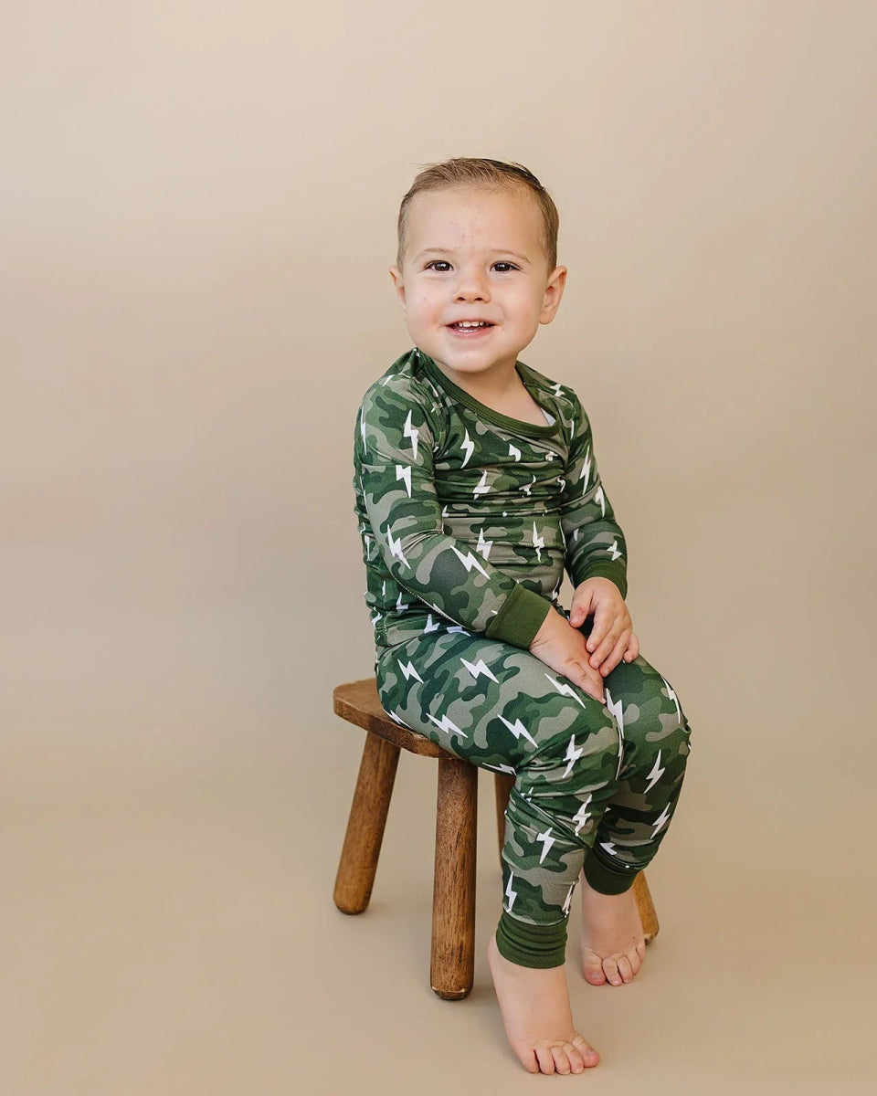 Bamboo Two Piece Set | Green Camo Bolts - LITTLE RAD THINGS