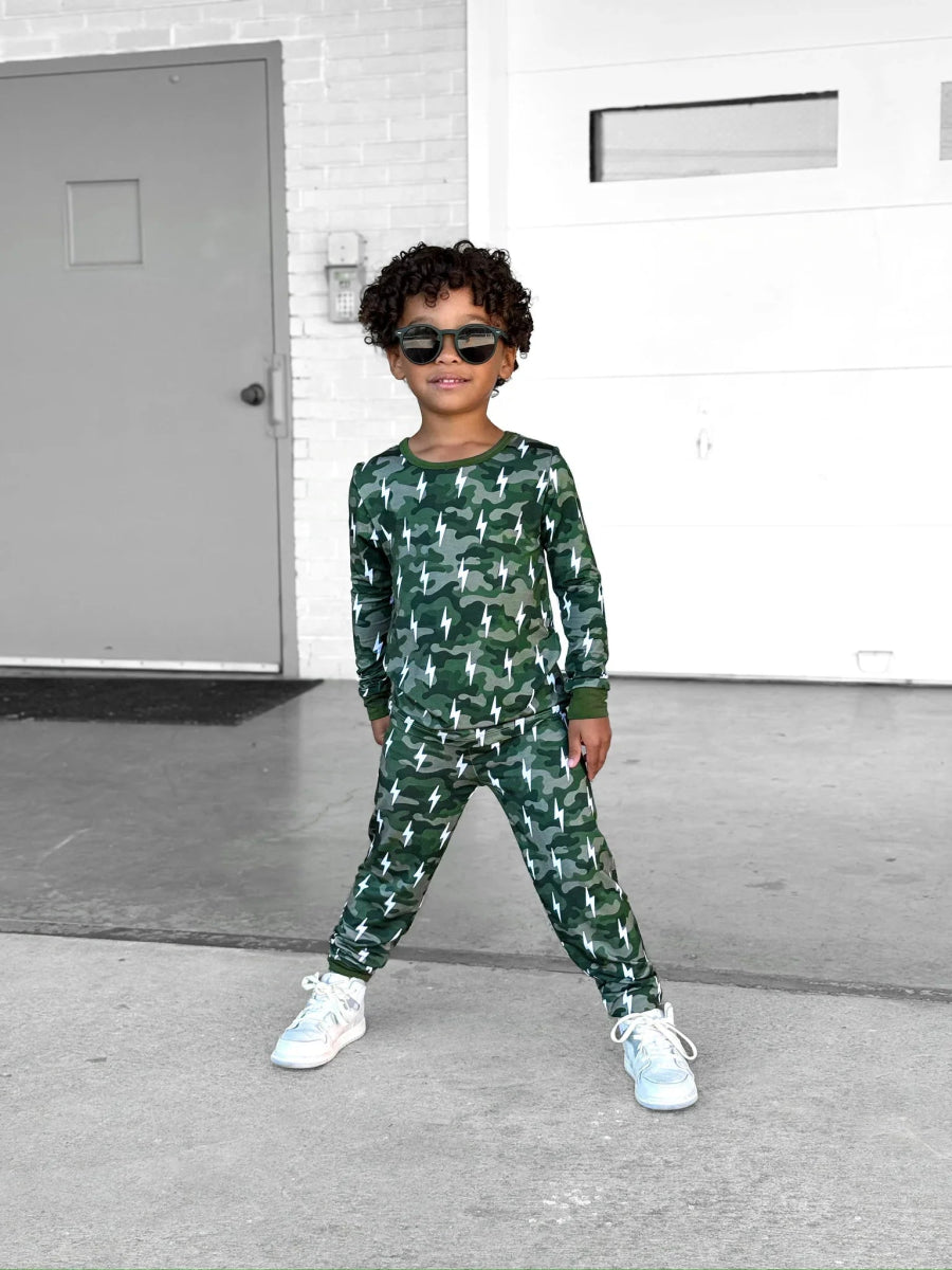 Bamboo Two Piece Set | Green Camo Bolts - LITTLE RAD THINGS