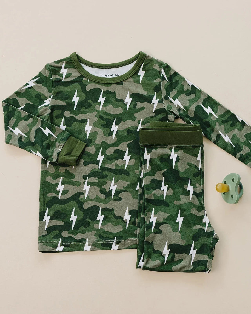 Bamboo Two Piece Set | Green Camo Bolts - LITTLE RAD THINGS