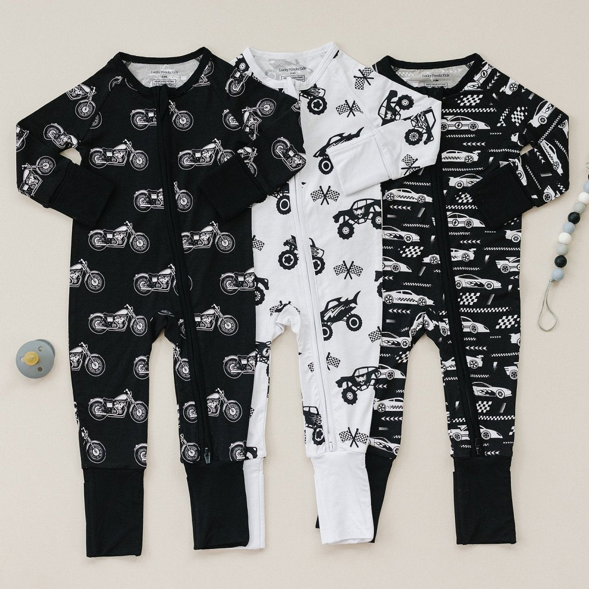 Bamboo Zip Romper | Born to Ride Black - LITTLE RAD THINGS