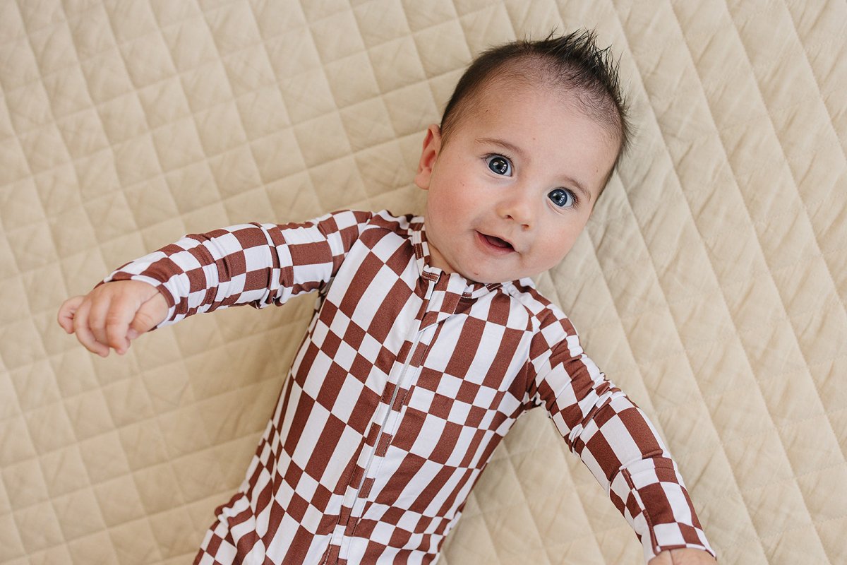 Bamboo Zip Romper | Chocolate Checkered - LITTLE RAD THINGS